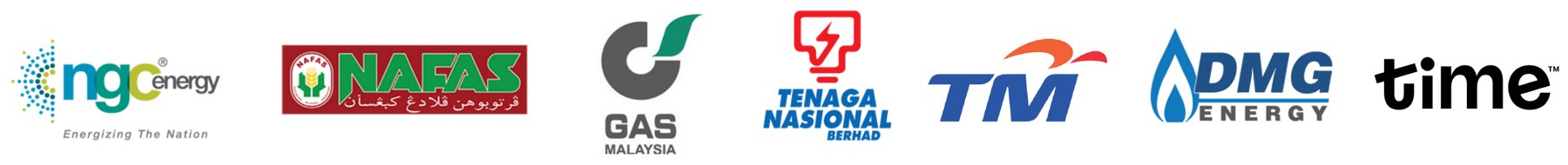 Client logos: NGC Energy, NAFAS, Gas Malaysia, Tenaga Nasional, TM, DMG Energy, TIME