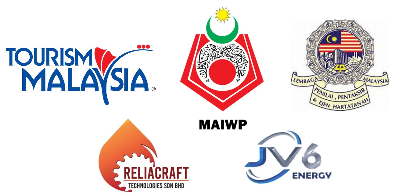 Client logos: Tourism Malaysia, MAIWP, Lembaga Penilai Pentaksir dan Ejen Harta Tanah, Reliacraft Technologies, JV6 Energy