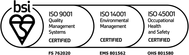 BSI certified ISO 9001, ISO 14001 and ISO 45001